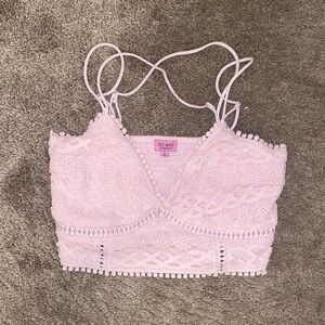 Francesca's Collections Pale Pink Lace Crochet Crop Top